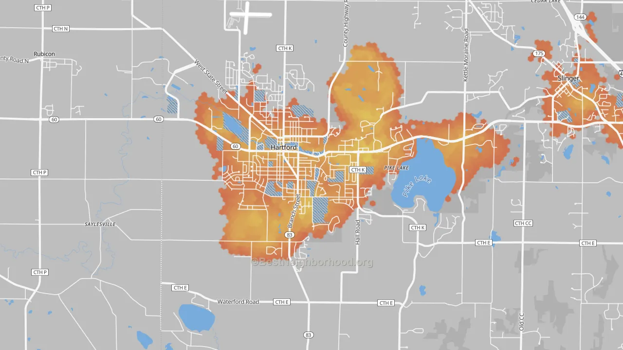 Bike Grade map of 53027, WI