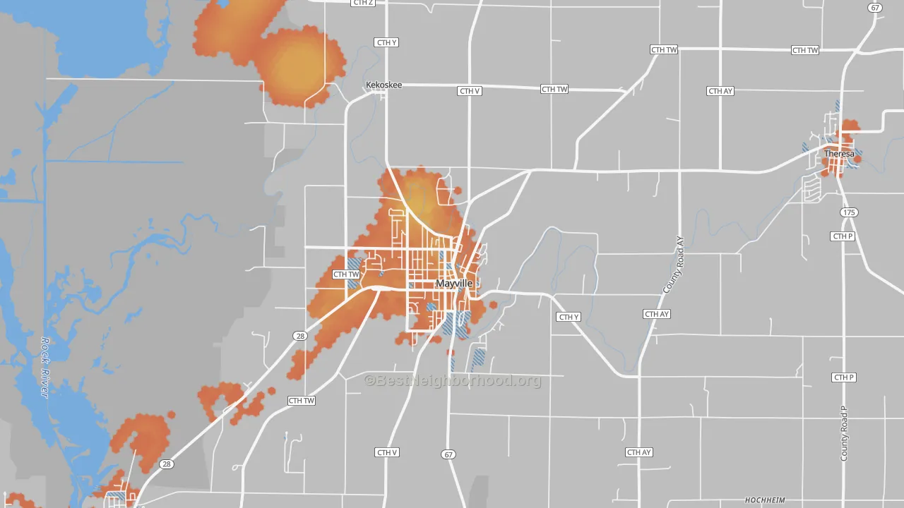Bike Grade map of 53050, WI