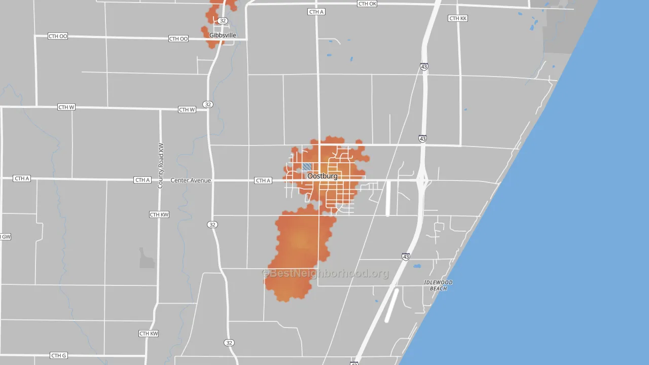 Bike Grade map of 53070, WI