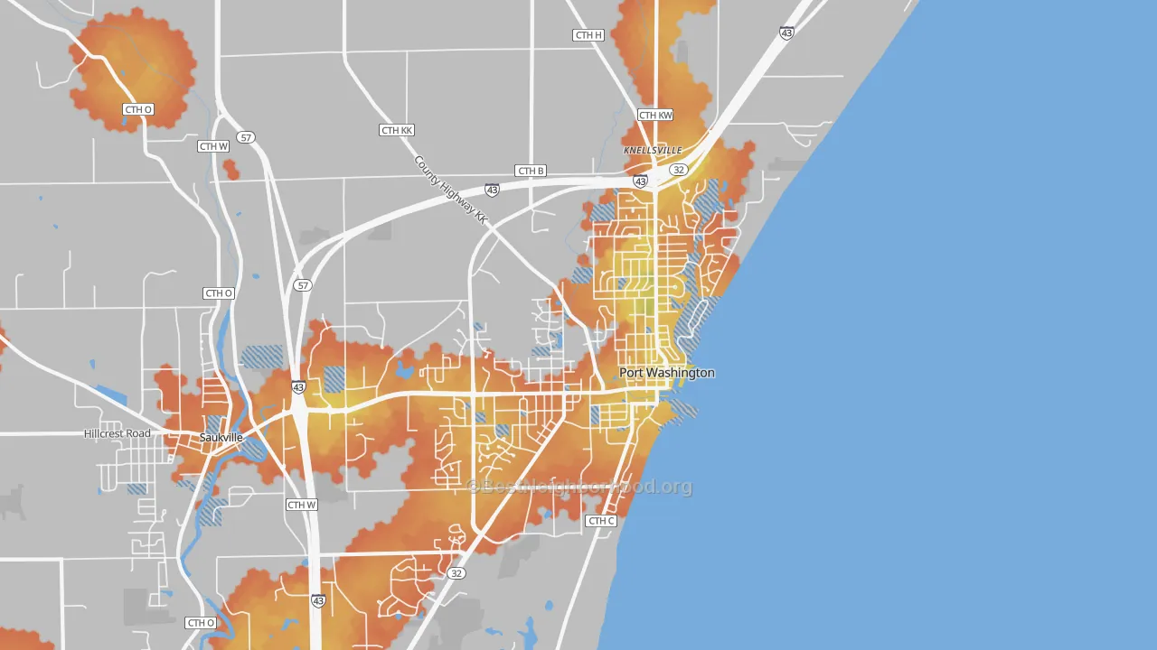 Bike Grade map of 53074, WI