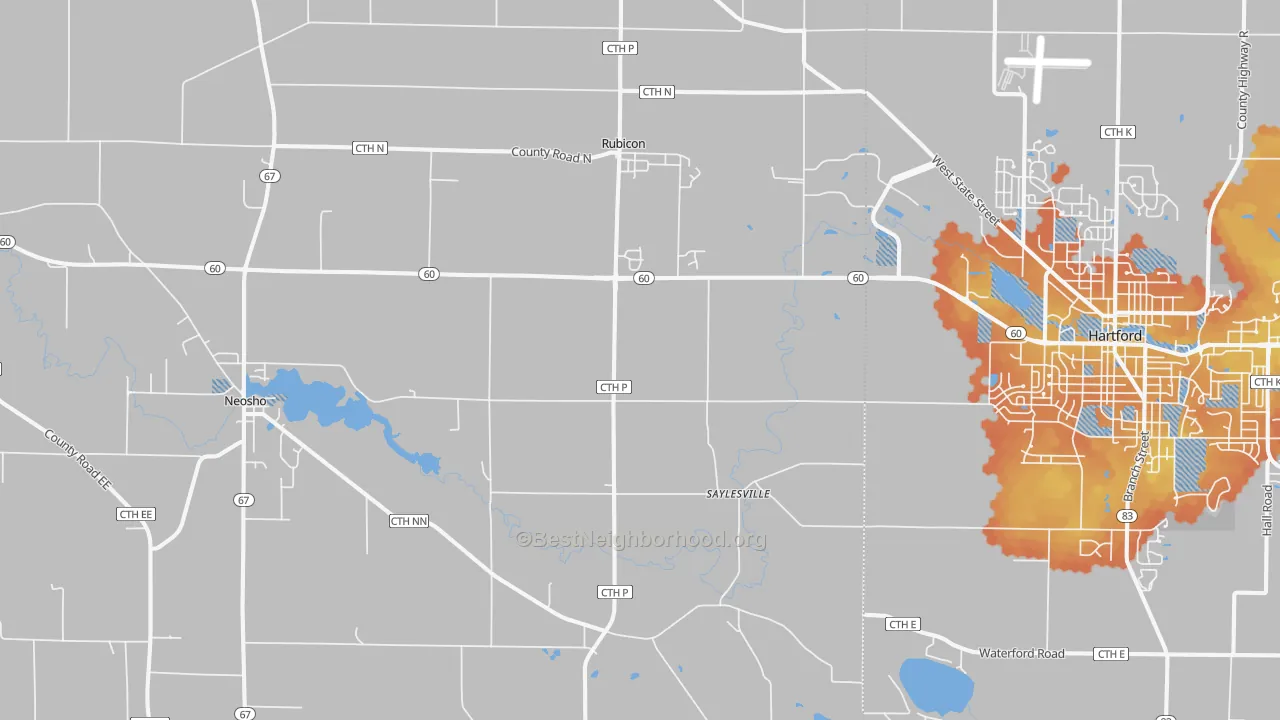 Bike Grade map of 53078, WI