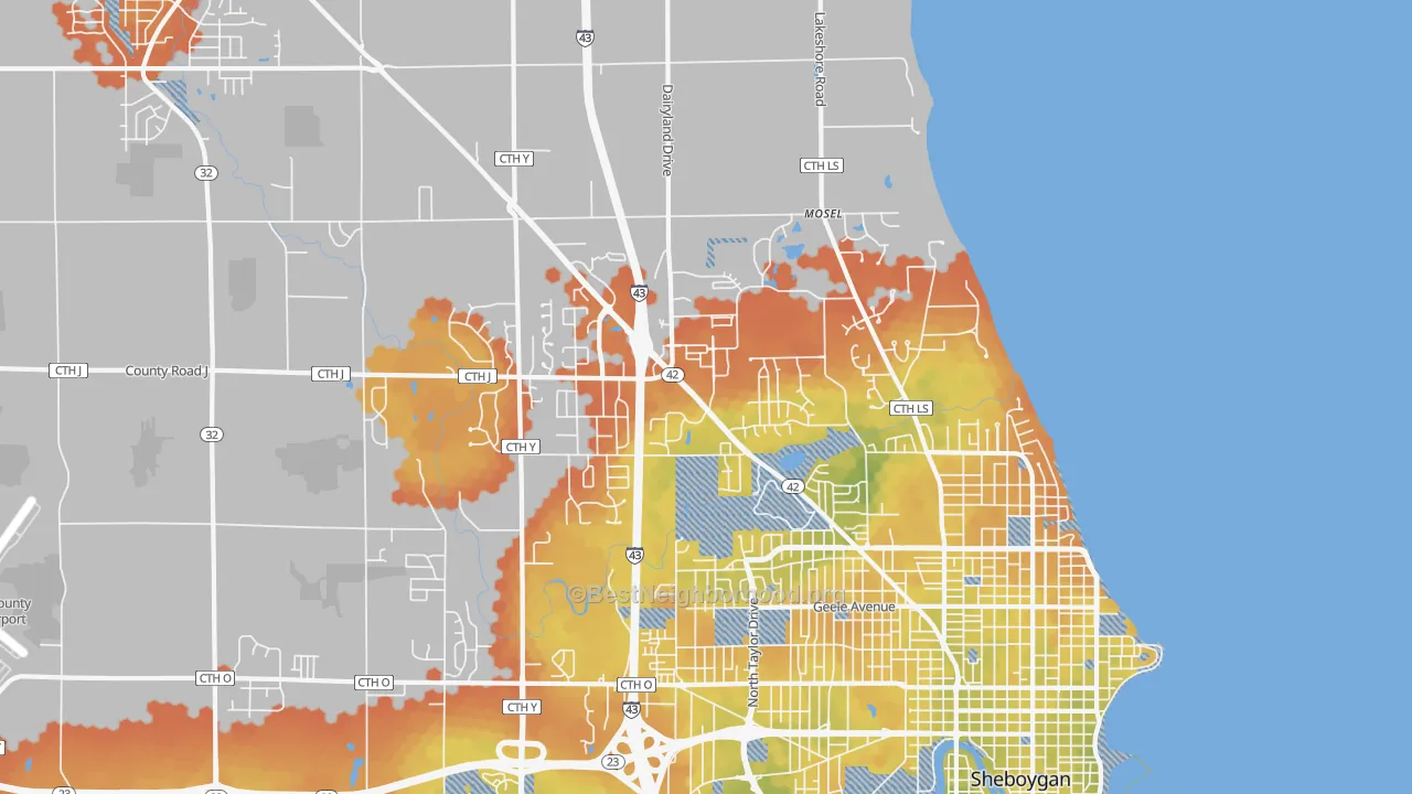 Bike Grade map of 53083, WI