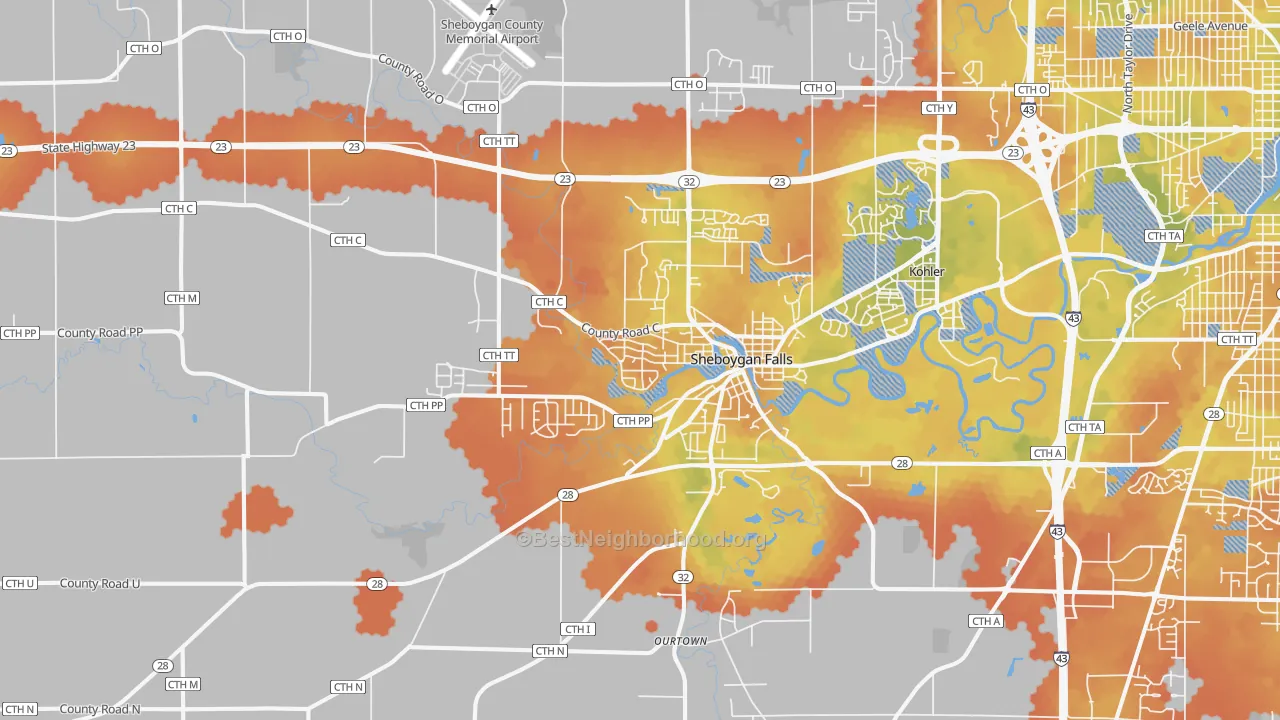 Bike Grade map of 53085, WI