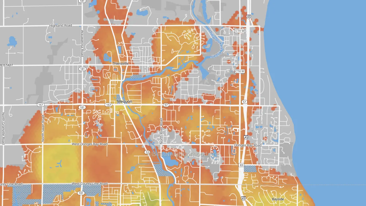 Bike Grade map of 53092, WI