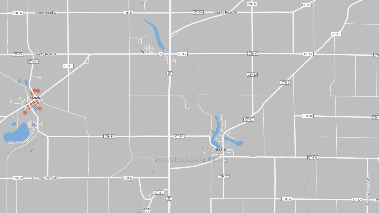 Bike Grade map of 53093, WI