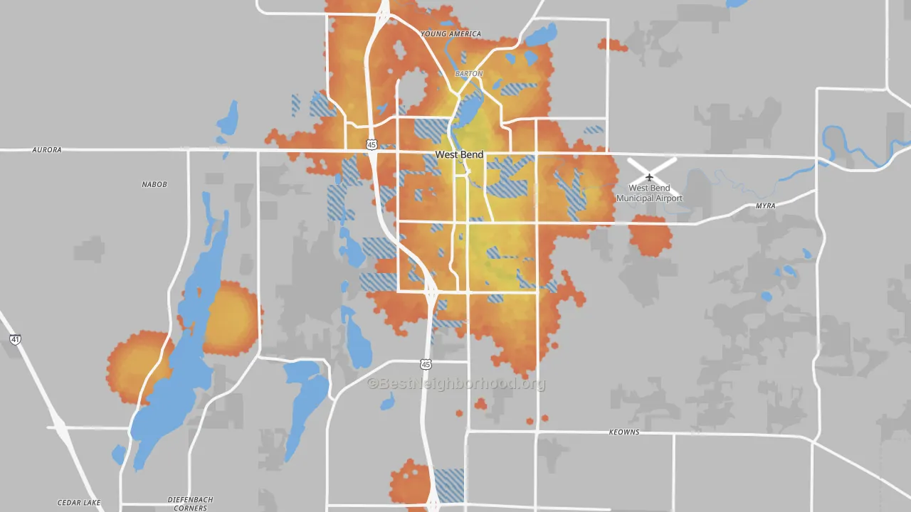 Bike Grade map of 53095, WI