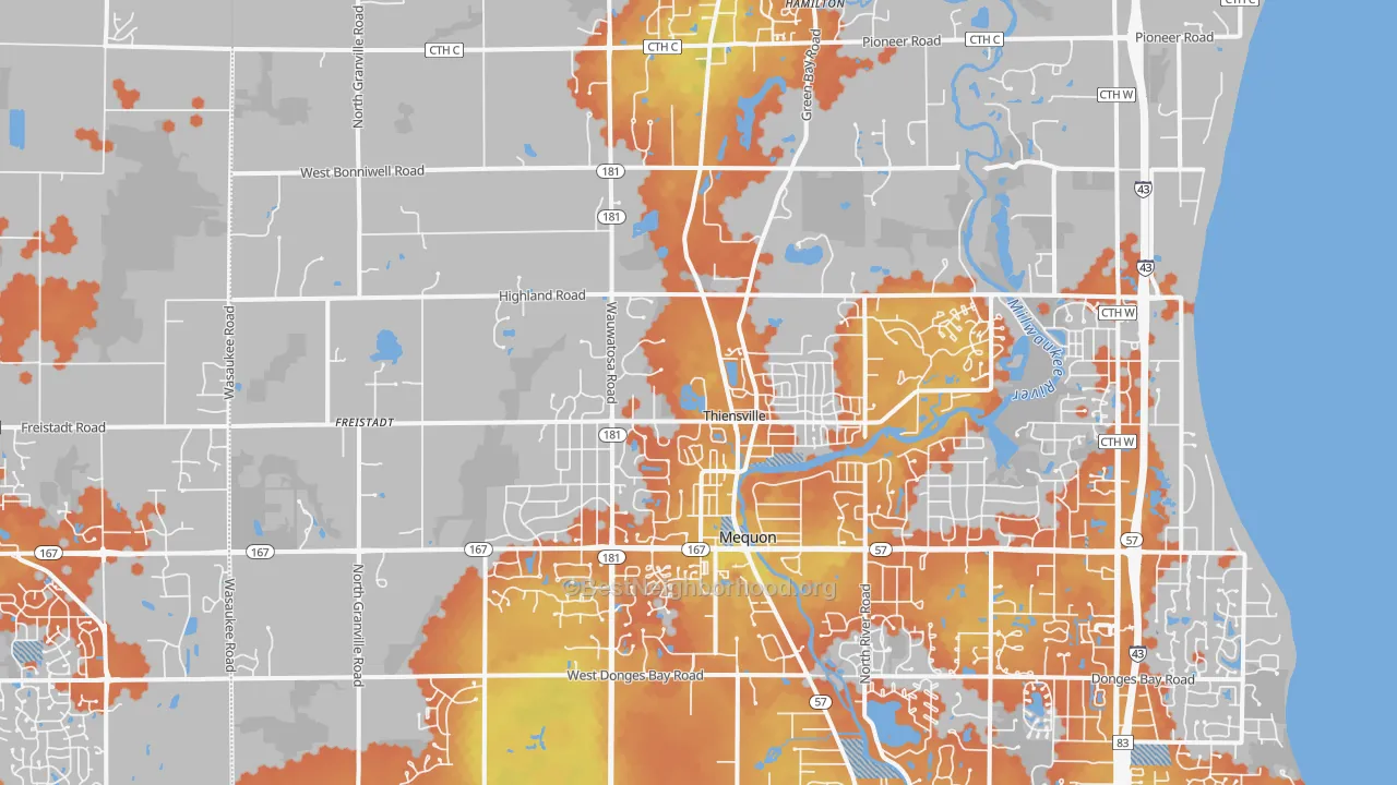 Bike Grade map of 53097, WI