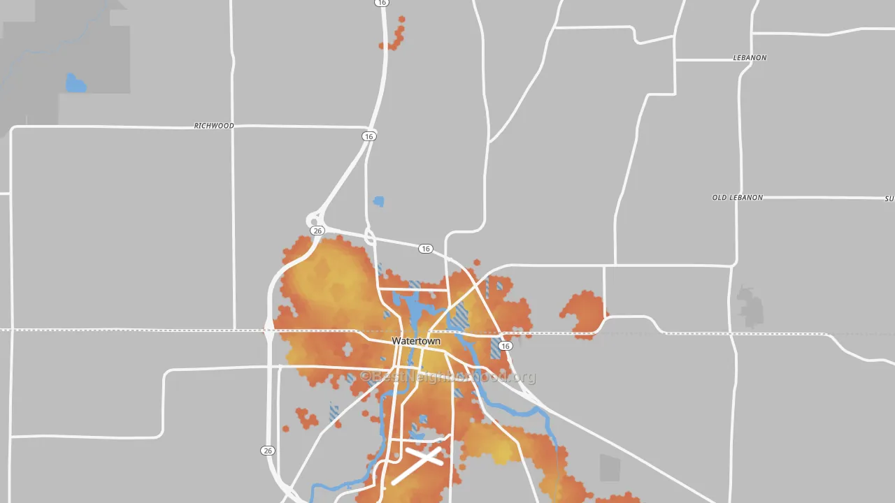 Bike Grade map of 53098, WI