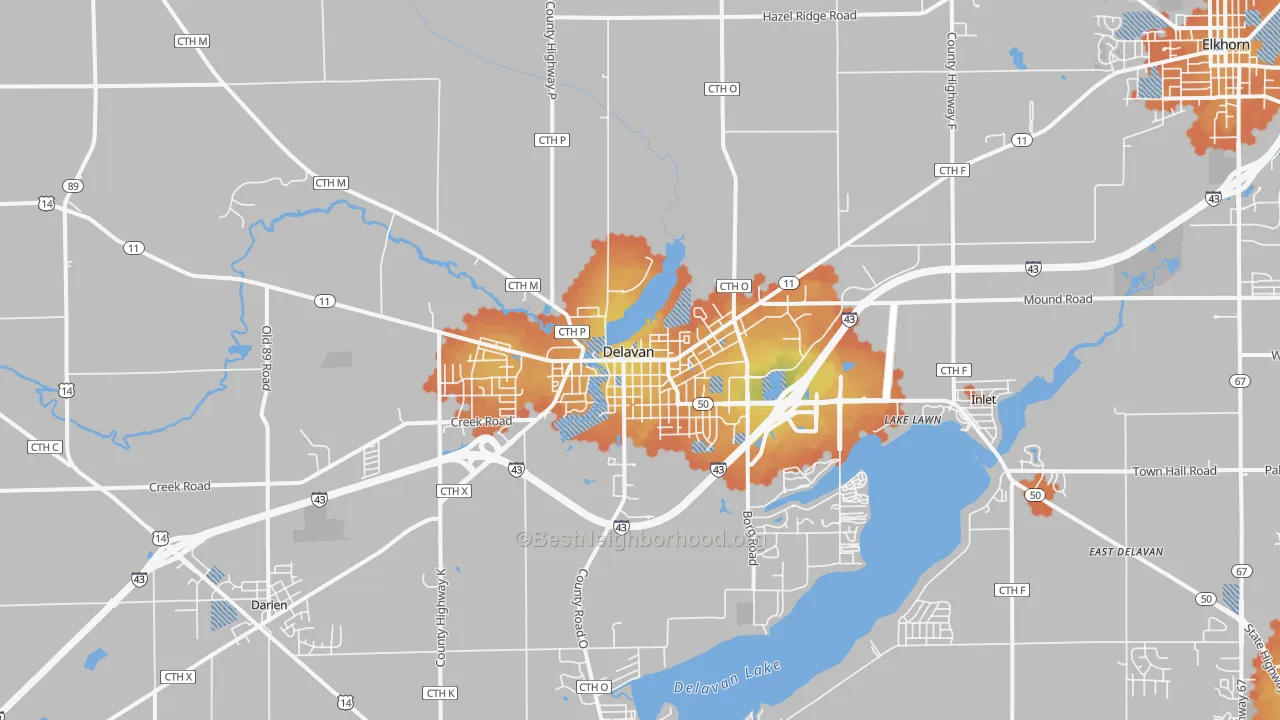 Bike Grade map of 53115, WI