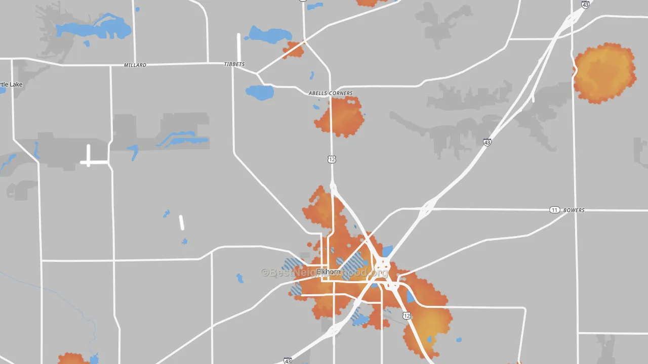 Bike Grade map of 53121, WI