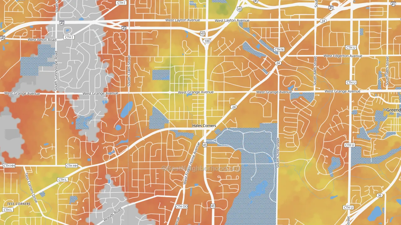 Bike Grade map of 53130, WI