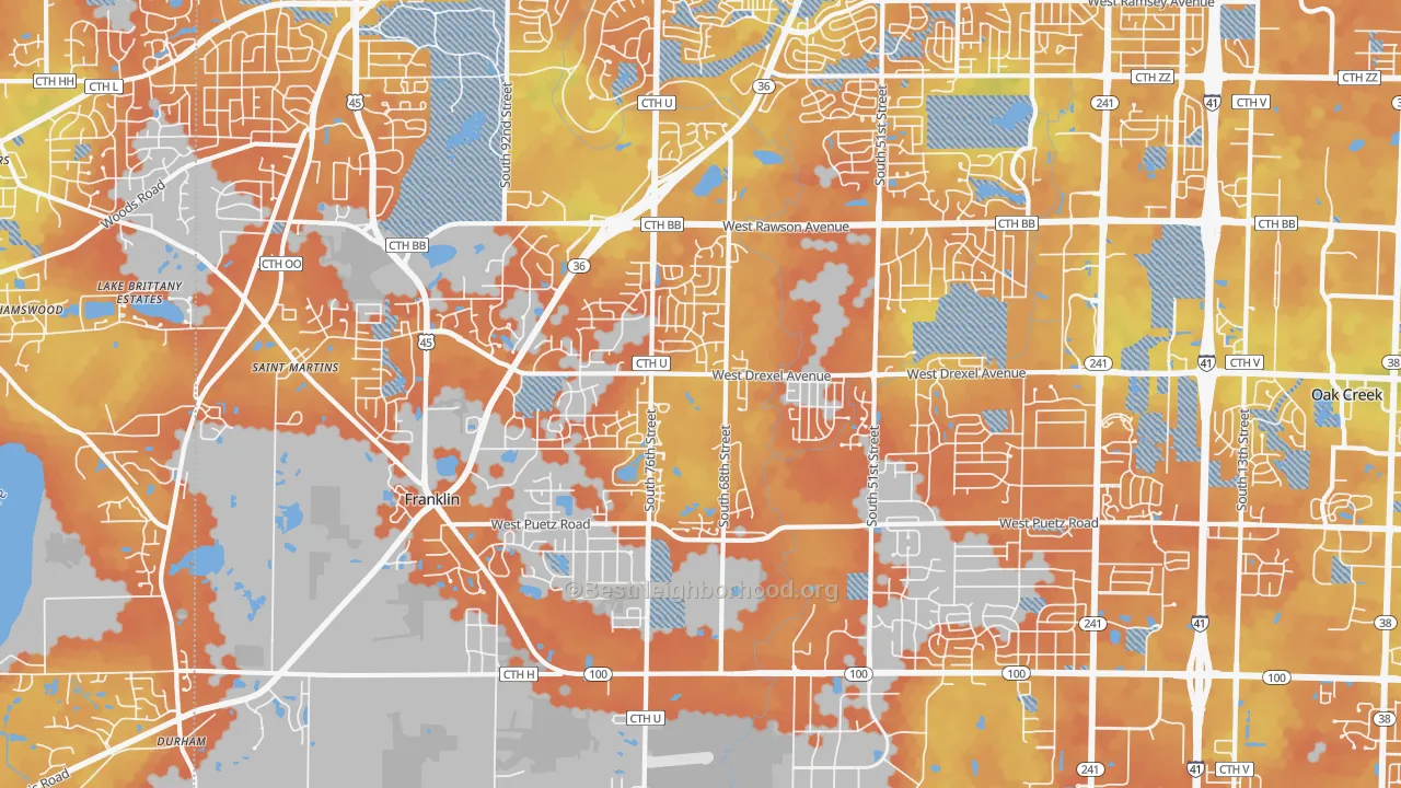 Bike Grade map of 53132, WI