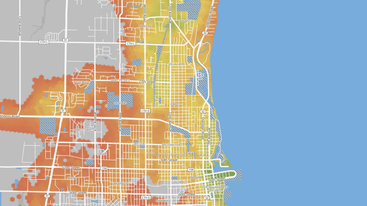 Bike Grade map of 53140, WI