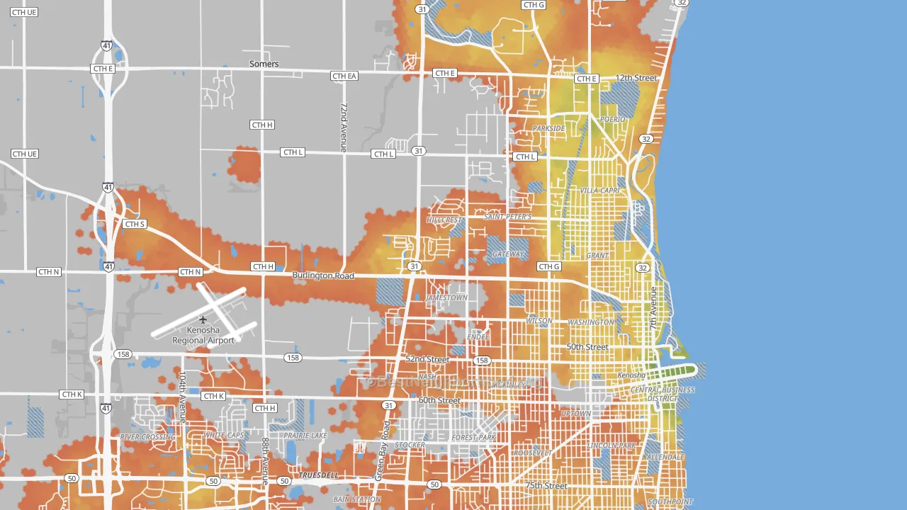 Bike Grade map of 53144, WI