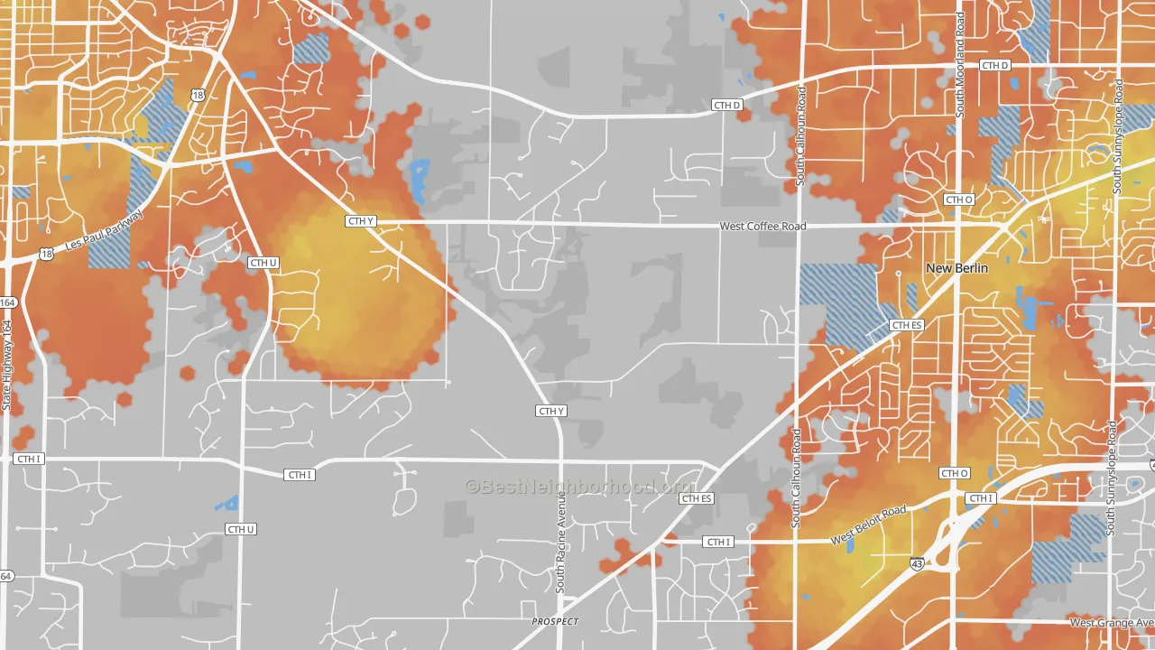 Bike Grade map of 53146, WI