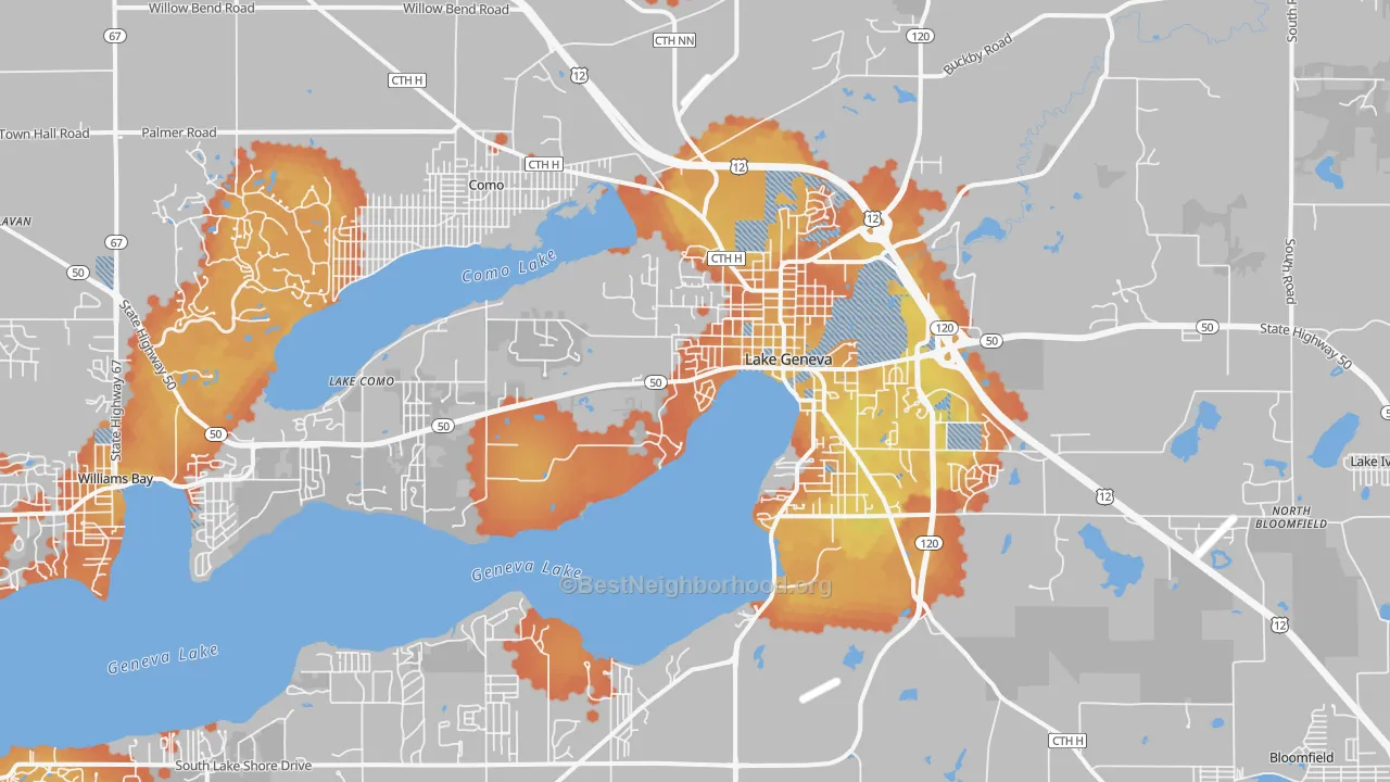 Bike Grade map of 53147, WI