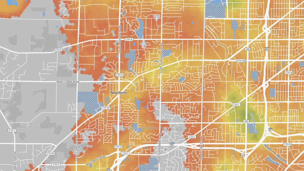Bike Grade map of 53151, WI