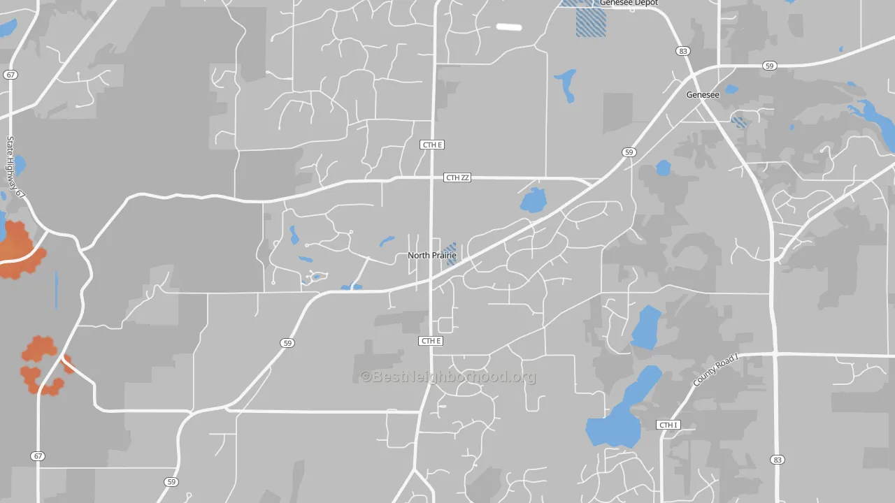 Bike Grade map of 53153, WI