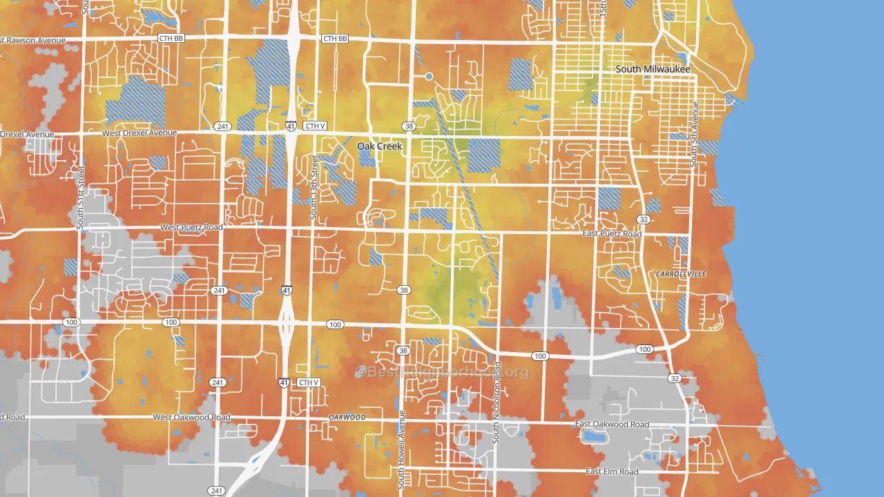 Bike Grade map of 53154, WI