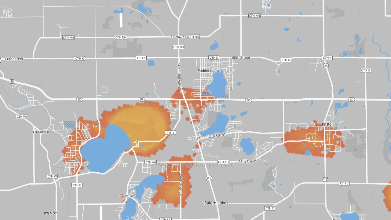 Bike Grade map of 53168, WI
