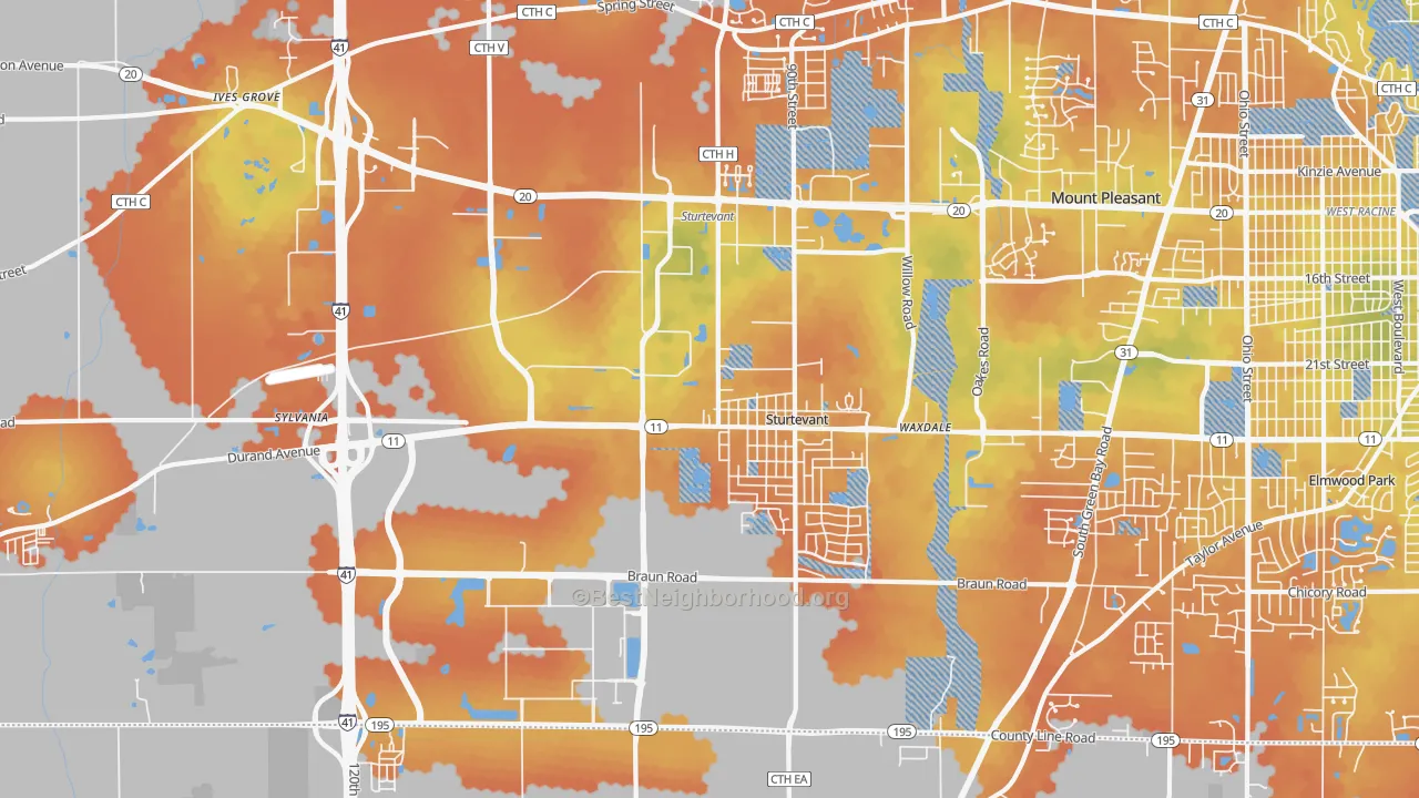Bike Grade map of 53177, WI