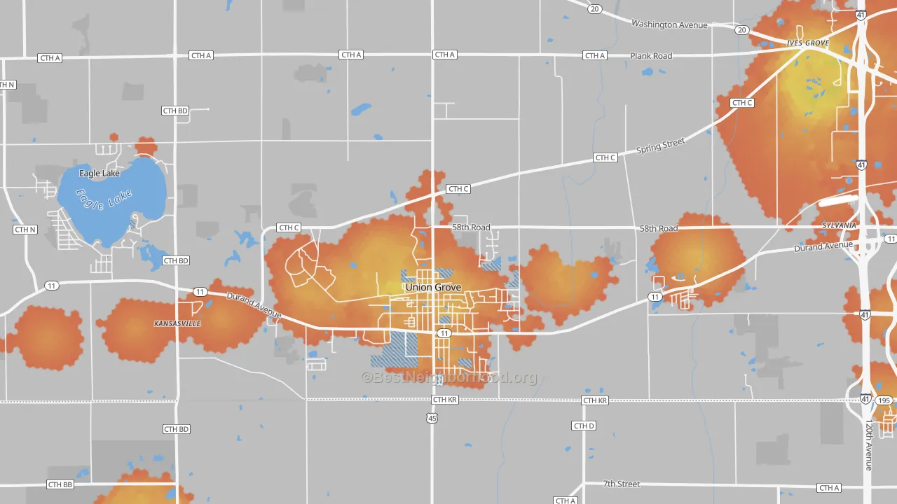 Bike Grade map of 53182, WI