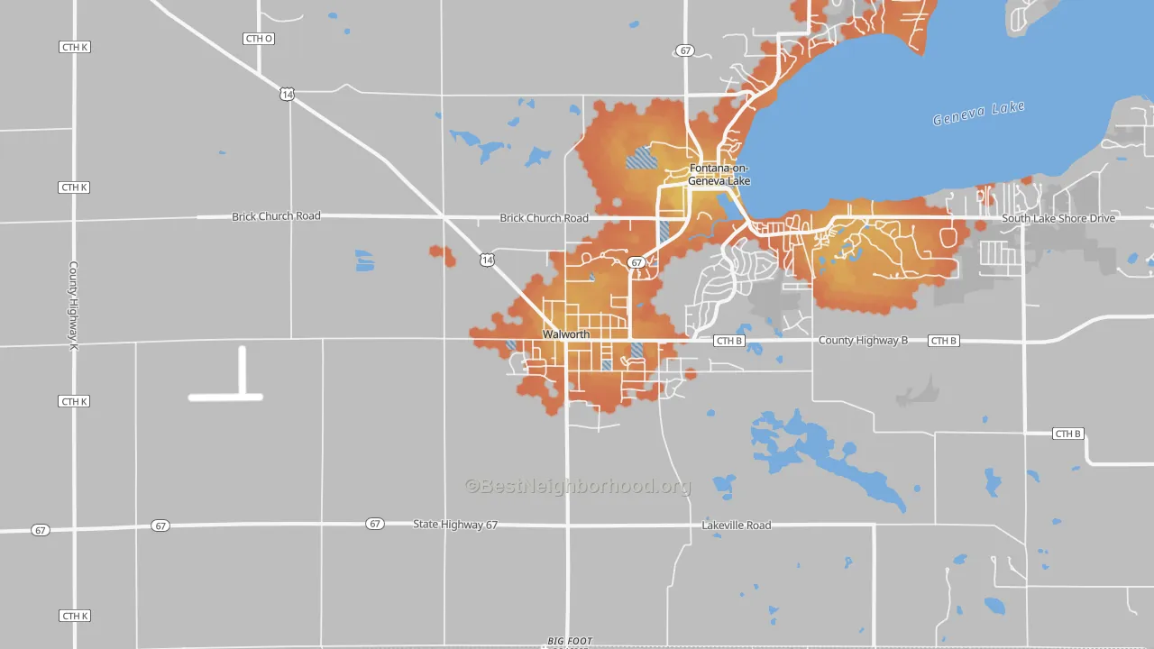 Bike Grade map of 53184, WI