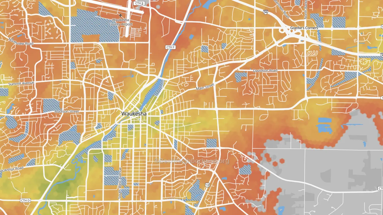 Bike Grade map of 53186, WI