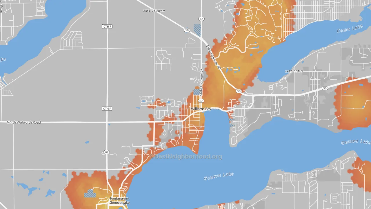 Bike Grade map of 53191, WI