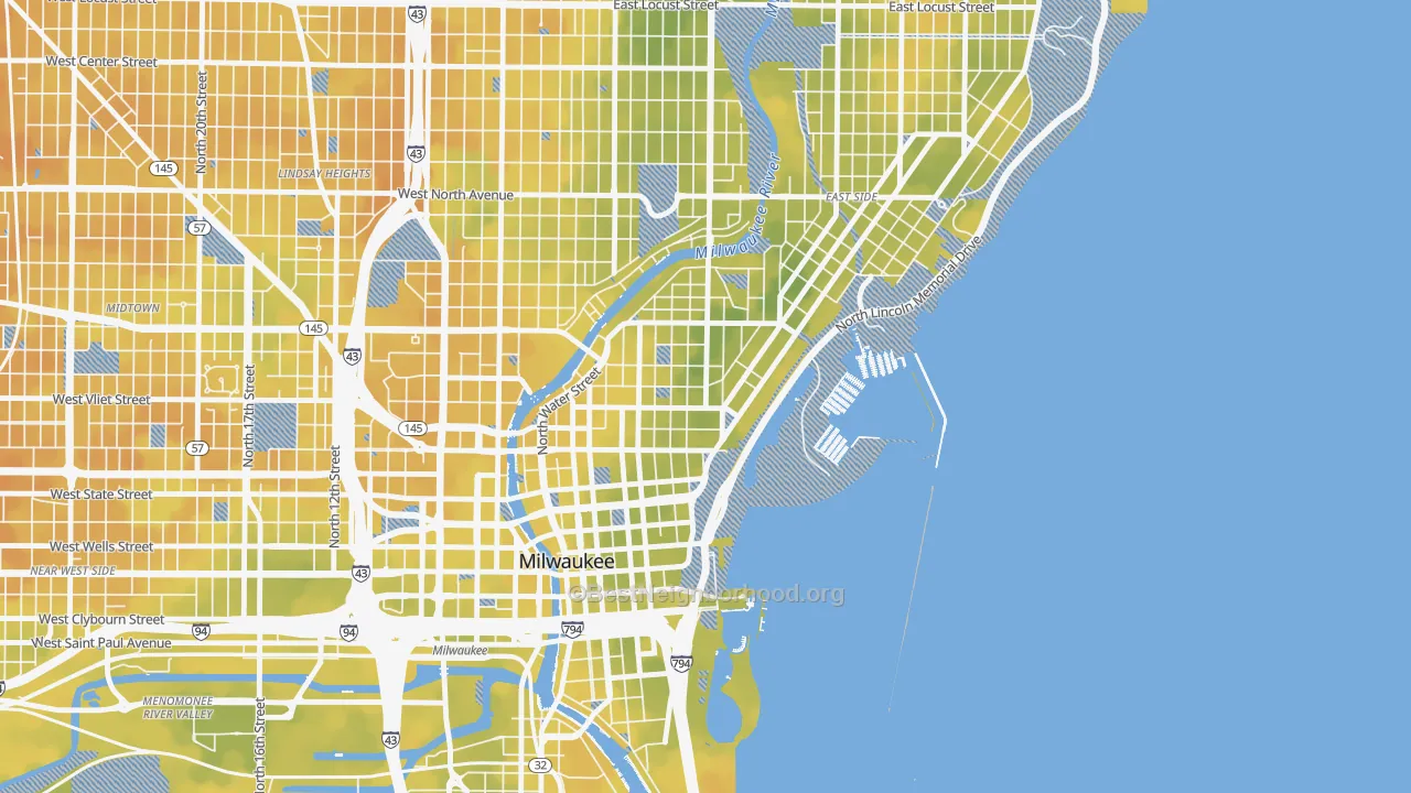 Bike Grade map of 53202, WI