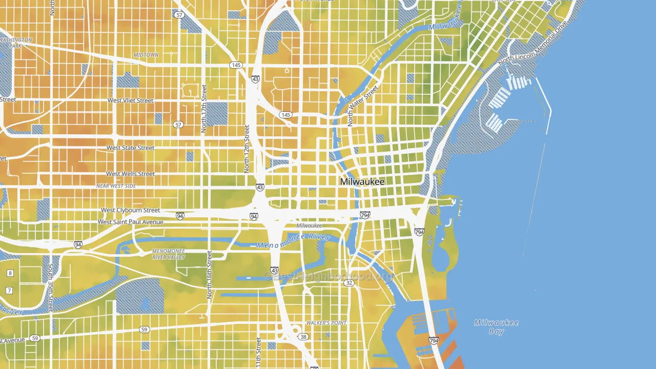Bike Grade map of 53203, WI