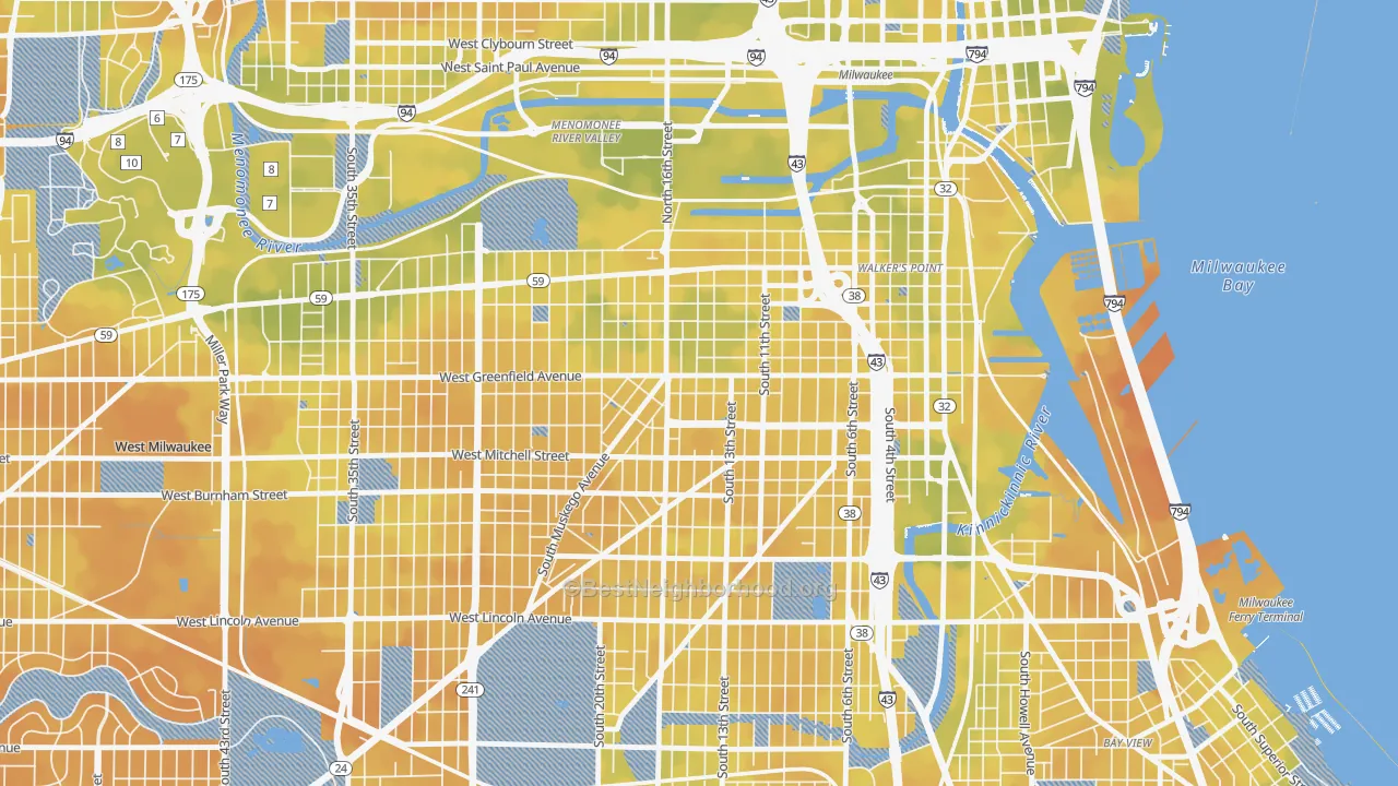 Bike Grade map of 53204, WI
