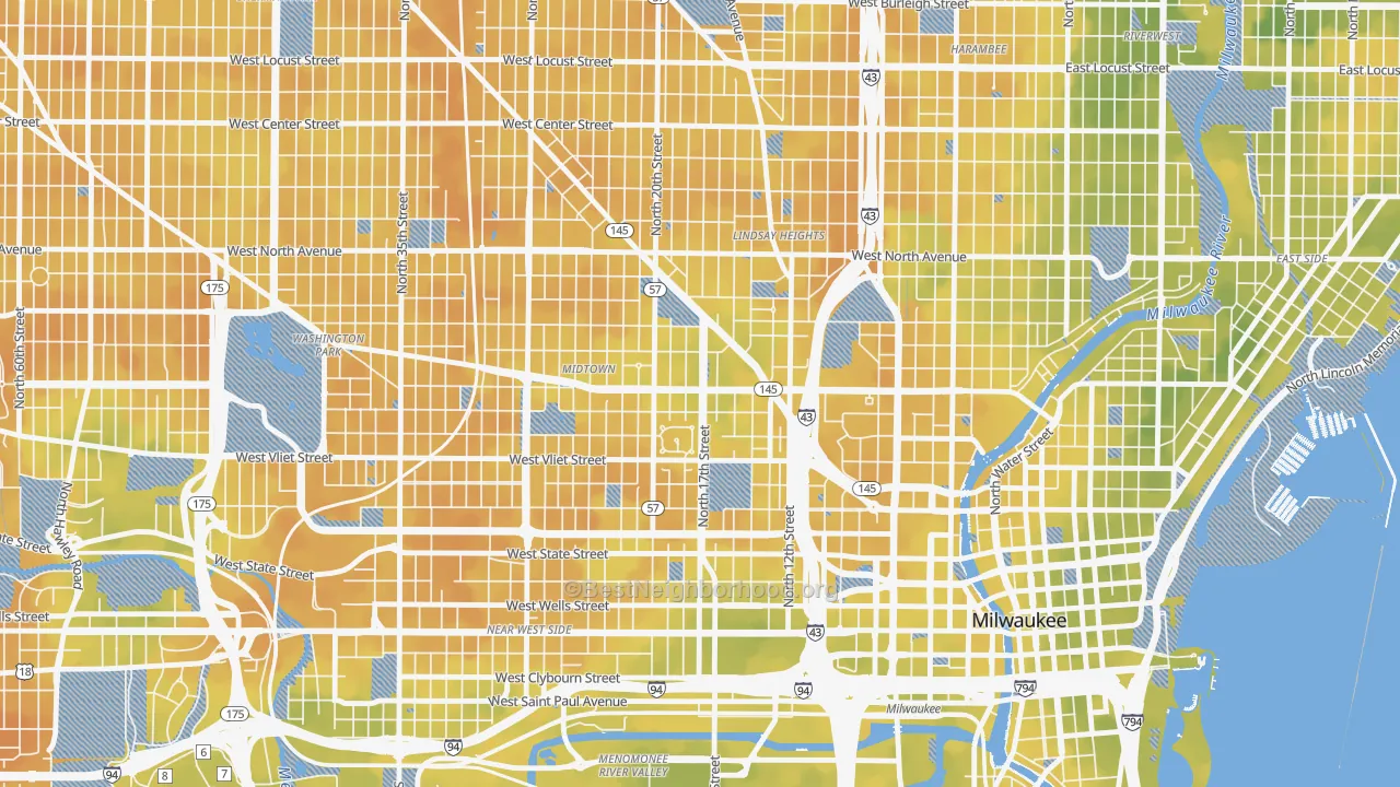 Bike Grade map of 53205, WI
