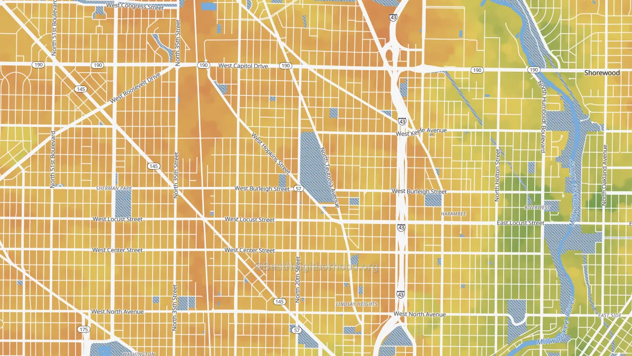 Bike Grade map of 53206, WI