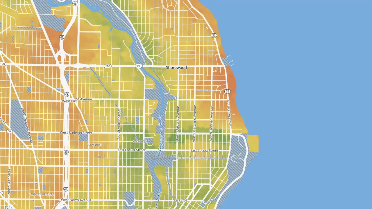 Bike Grade map of 53211, WI