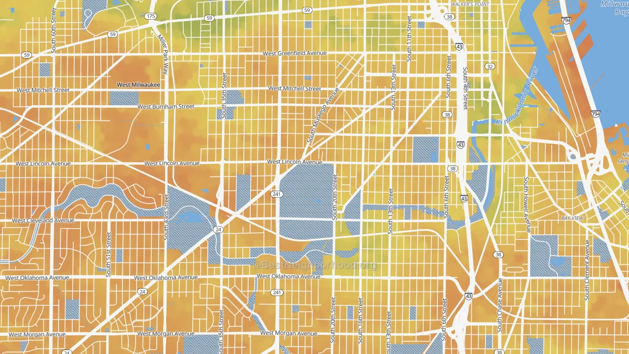 Bike Grade map of 53215, WI
