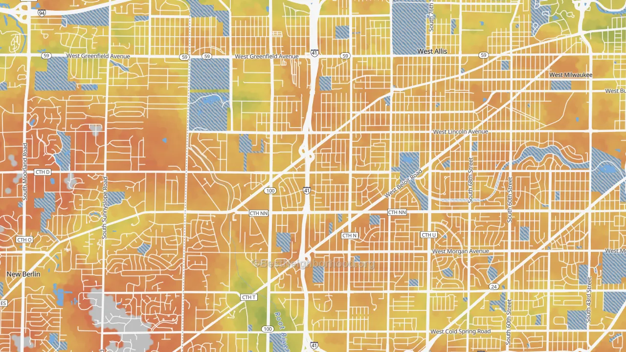 Bike Grade map of 53227, WI