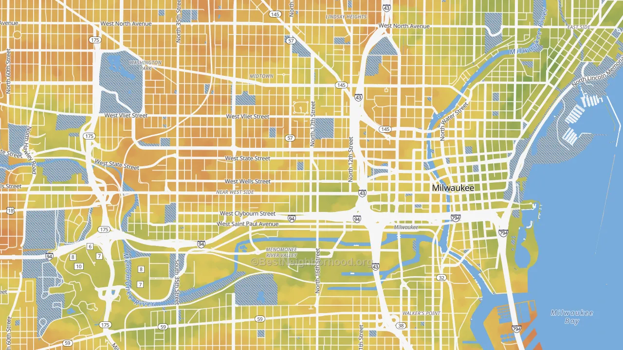 Bike Grade map of 53233, WI