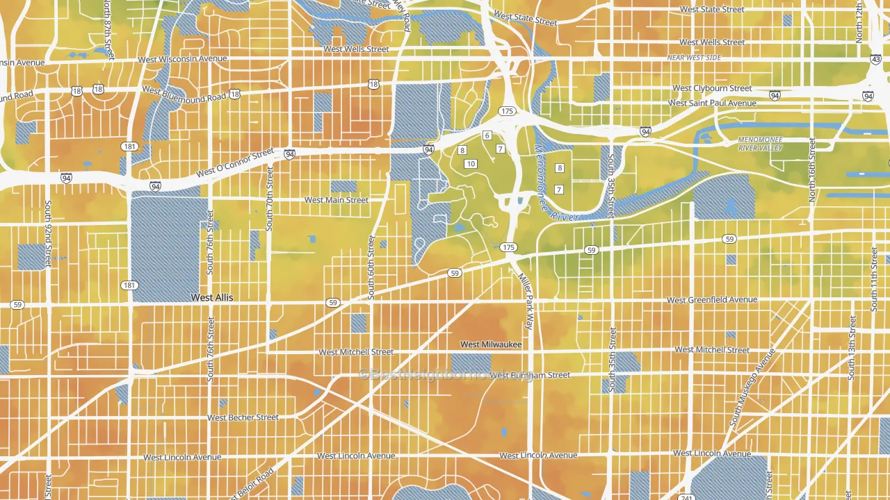 Bike Grade map of 53295, WI