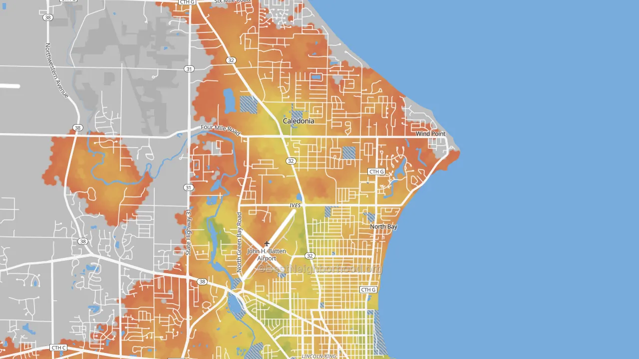 Bike Grade map of 53402, WI