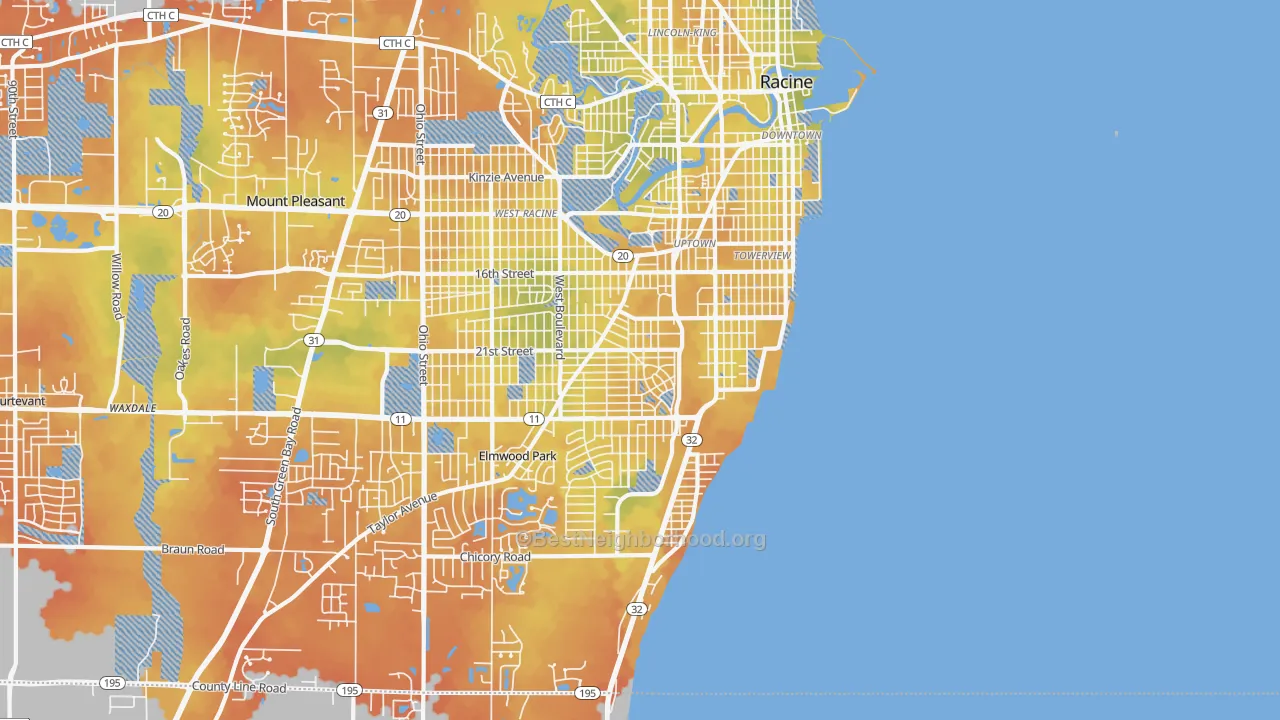 Bike Grade map of 53403, WI