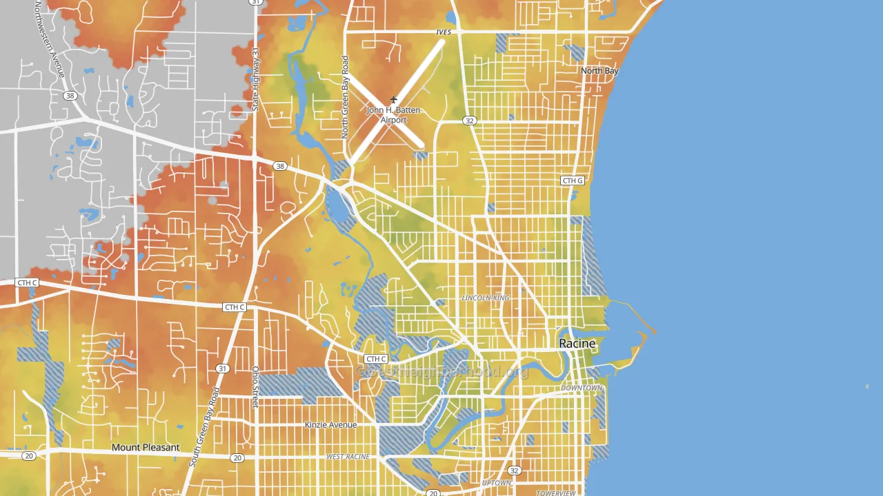 Bike Grade map of 53404, WI