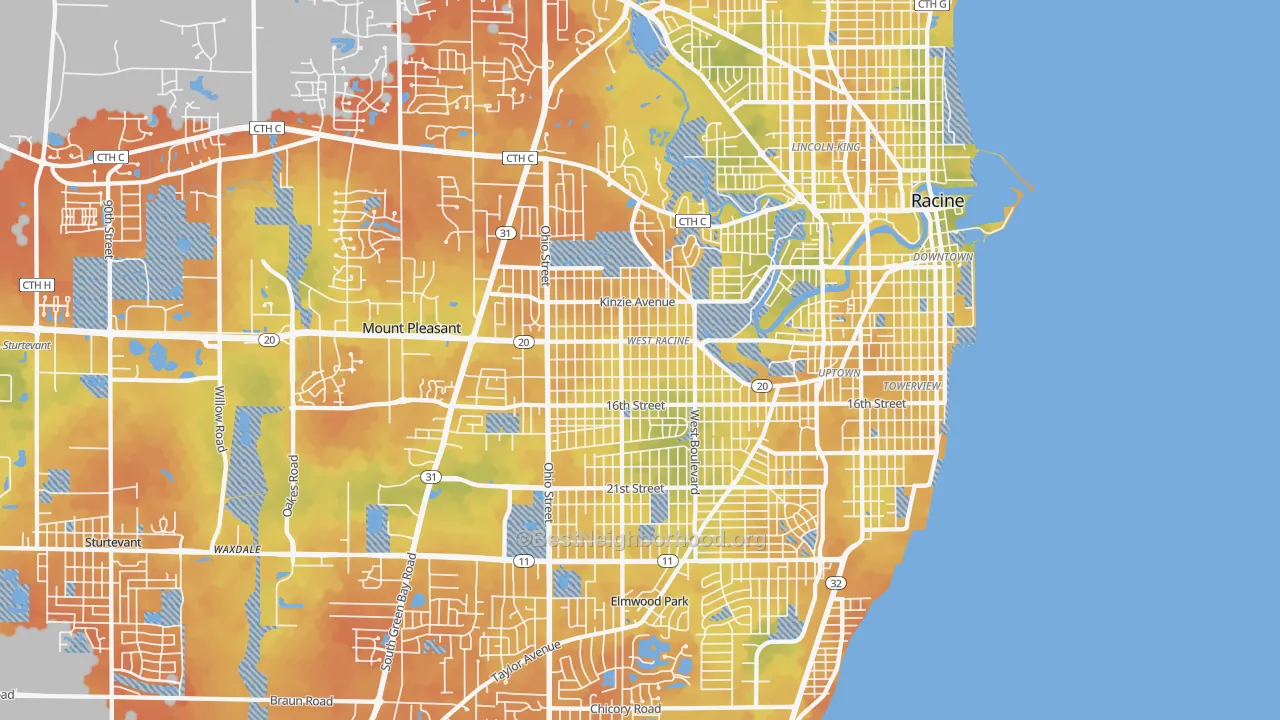 Bike Grade map of 53405, WI