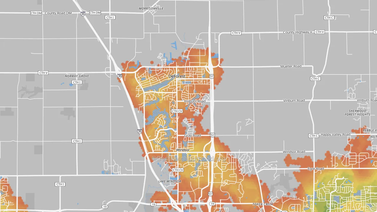Bike Grade map of 53532, WI