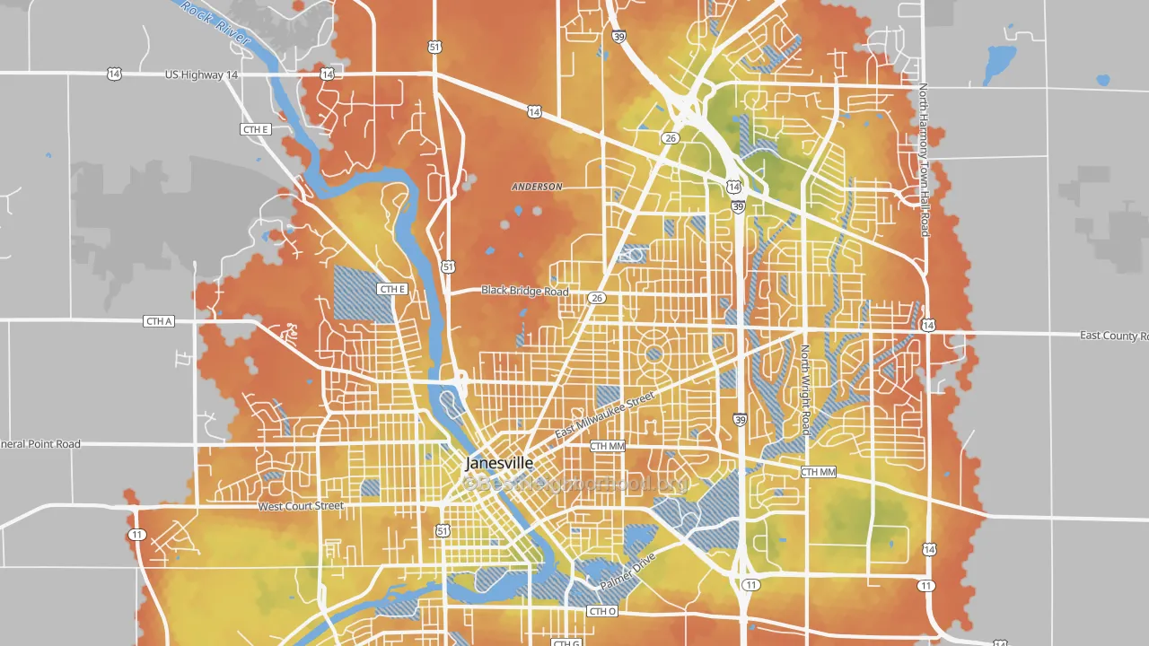 Bike Grade map of 53545, WI