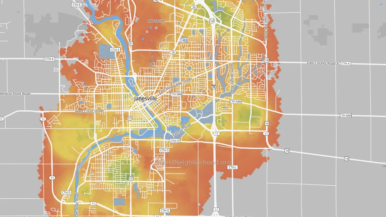 Bike Grade map of 53546, WI