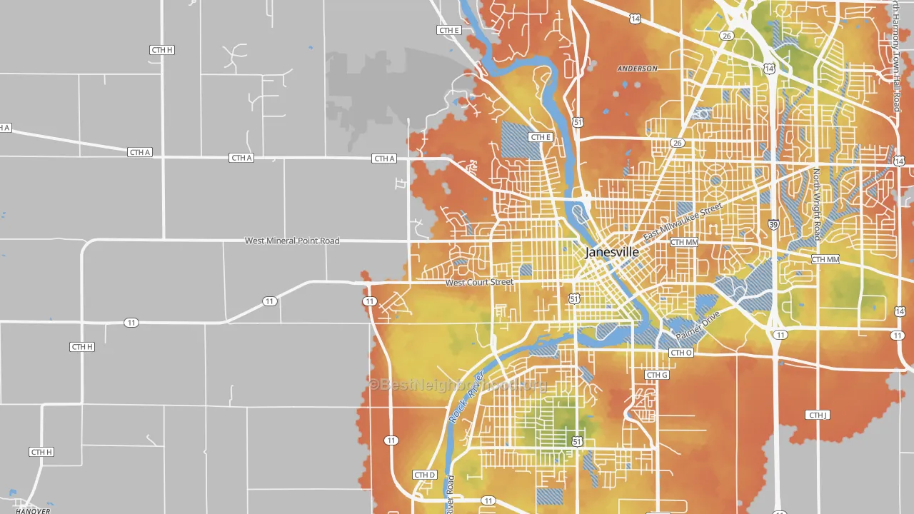 Bike Grade map of 53548, WI