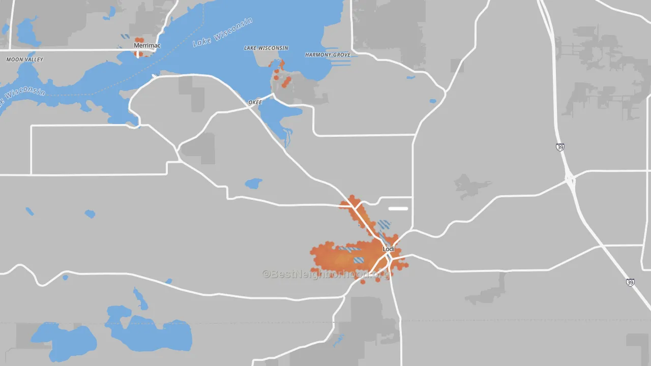 Bike Grade map of 53555, WI
