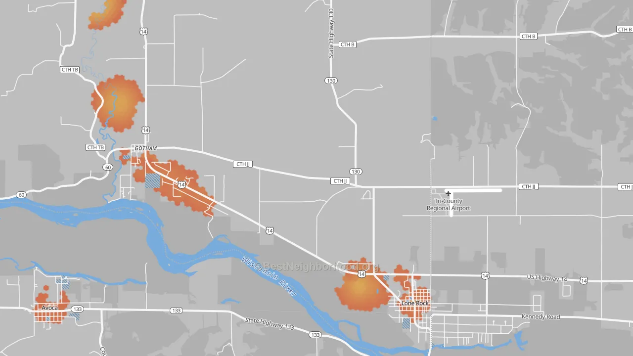 Bike Grade map of 53556, WI
