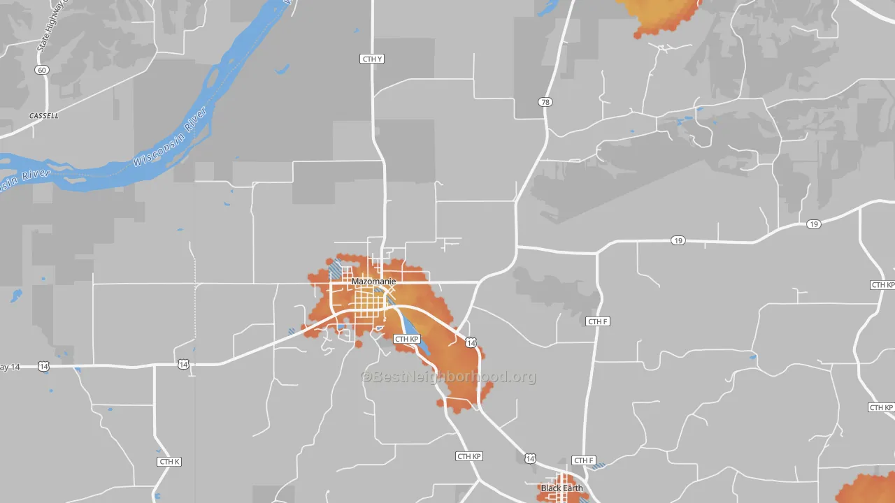 Bike Grade map of 53560, WI